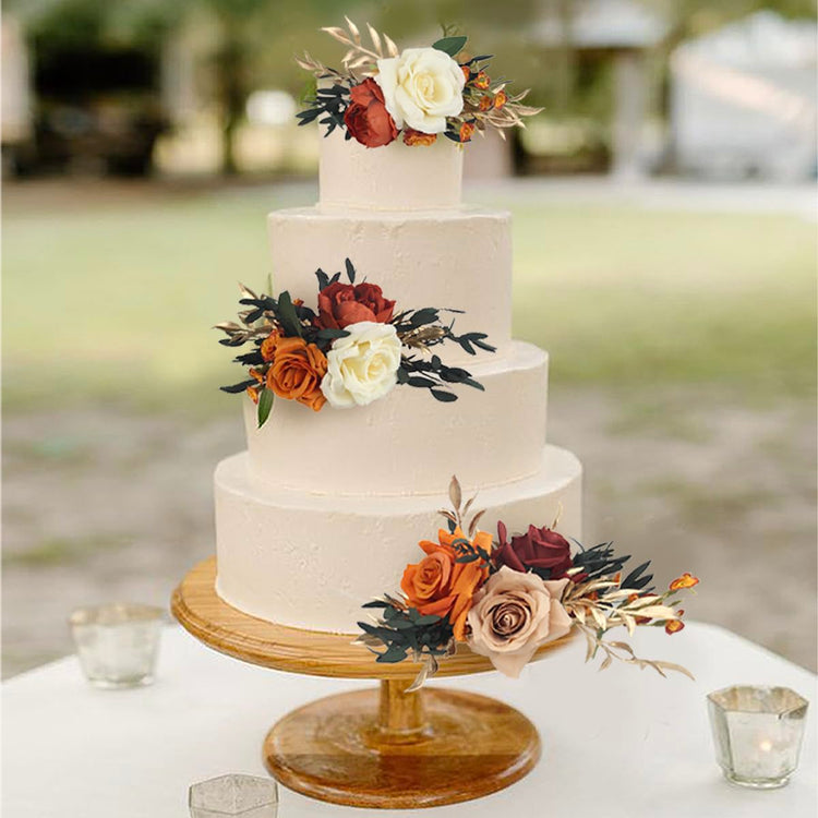 3Pcs Pre made Cake Topper Cake Decorating Flowers for Cake Decor Boho Burnt Orange Fall Cake Flowers for Wedding Baptism Birthday Party Bridal Baby Shower (3 Count)