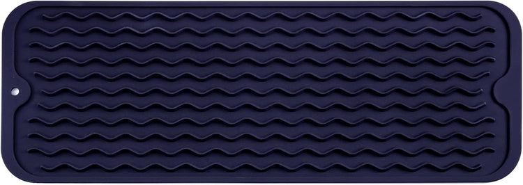 Silicone Dish Drying Mat for Multiple Usage,Easy clean,Eco-friendly,Heat-resistant Silicone Mat for Kitchen Counter,Sink,Bar,Bottle,or Cup Navy Blue M 17 inches x 6 inches
