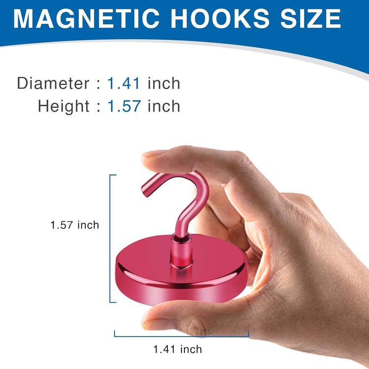 LOVIMAG Cruise Ship Essentials - 150Lbs Heavy Duty Hooks, Red Magnetic Hooks for Cruise Cabins - 12 Pack