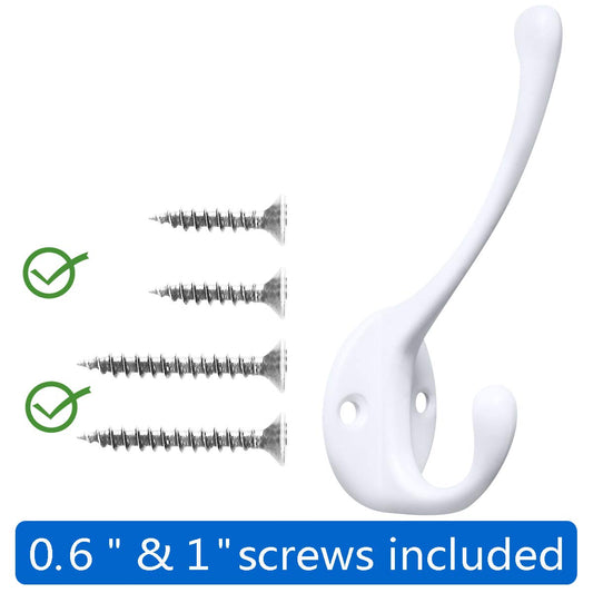 10 Pack Heavy Duty Dual Coat Hooks Wall Mounted with 20 Screws Retro Double Hooks Utility Black Hooks for Coat (10 Count)