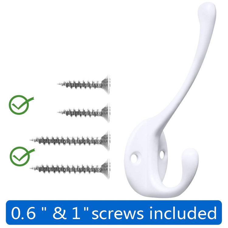 10 Pack Heavy Duty Dual Coat Hooks Wall Mounted with 20 Screws Retro Double Hooks Utility Black Hooks for Coat (10 Count)