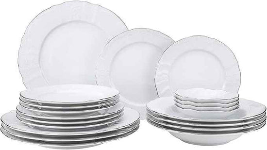 Euro Porcelain 20-pc Luxury Dinnerware Set w/Platinum Silver Ornament, HQ Dining Tableware Service for 4 (Bernadette wht.)