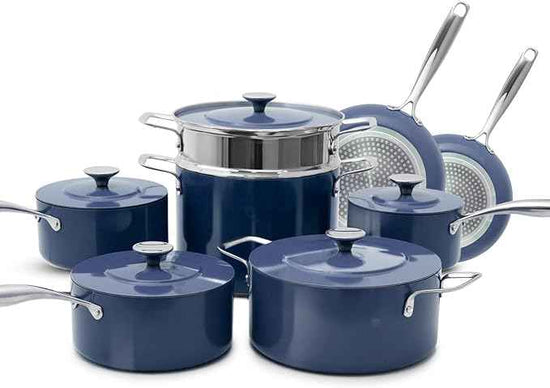 Nuwave Lux 13-Piece Premium Cookware Collection, Healthy G10 Duralon Blue Ceramic Nonstick, Ultra Durable, PFAS-Free, Lightweight & Works on All Cooktops