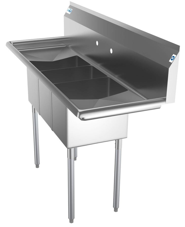 SC101410 12B3 3 Compartment Stainless Steel NSF Commercial Kitchen Sink with Right and Left Drainboards