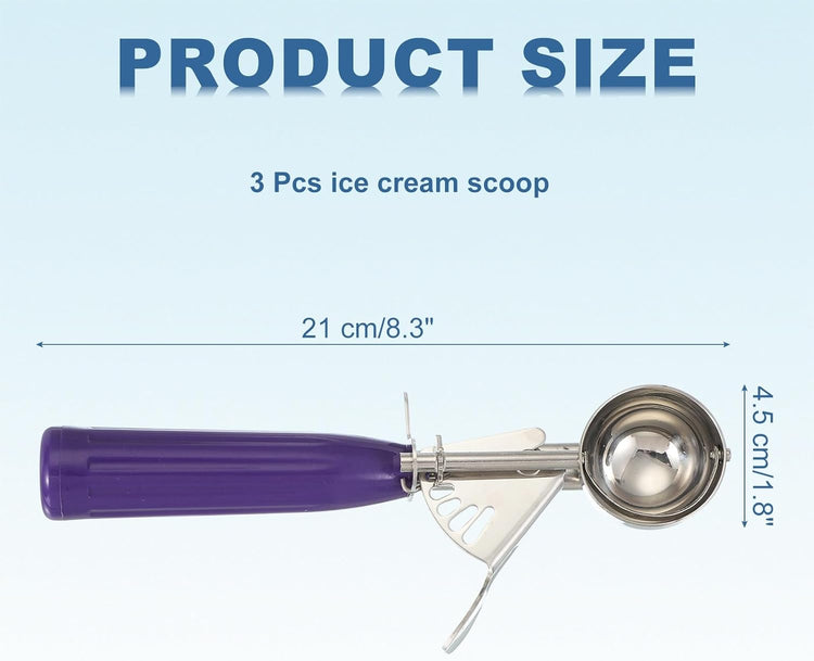 uxcell 3 Pcs Cookie Scoops, Ice Cream Scoop with Trigger for Baking Cookie Dough Rice Pudding Kitchen Gadget, Purple