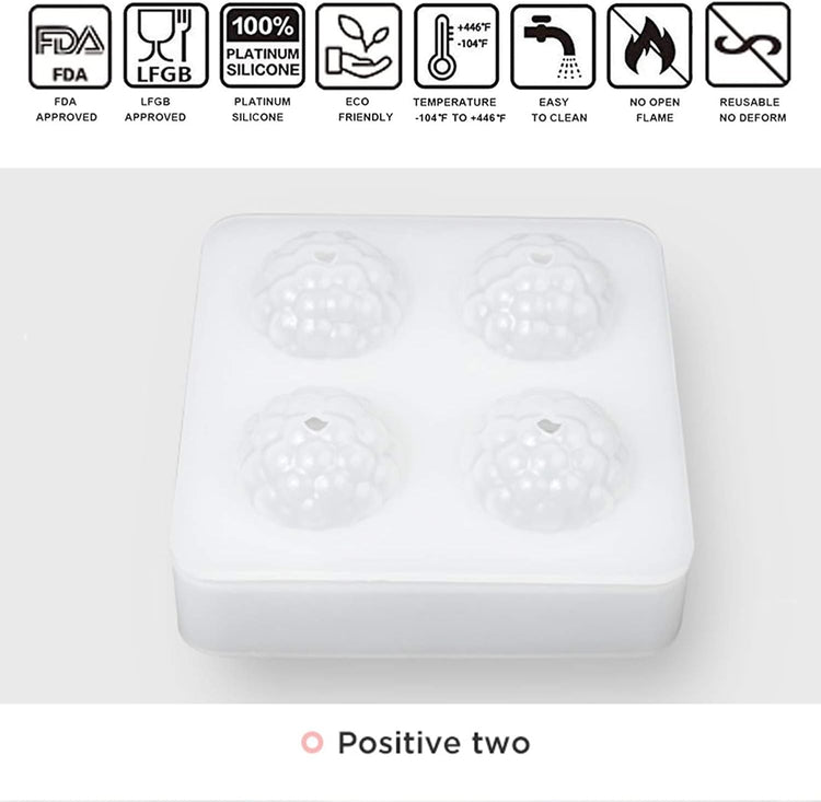 OCPO KITCHEN 3D Raspberry Silicone Mold for Baking Mousse Cake, Candy, Chocolate, Truffle, French Dessert, Pastry, Cupcake, Fruit Ice Cream Mould, Cake Decoration Mold, Raspberry Shape (4-Cavity)