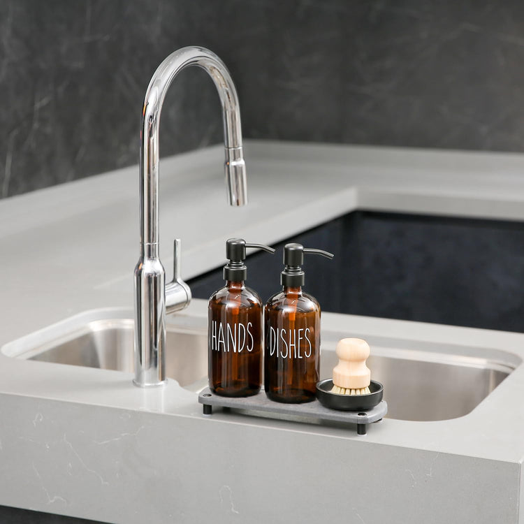 Amber Glass Soap Dispenser Set Comes with Stainless Steel Pumps