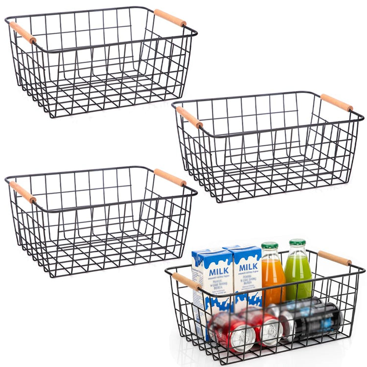 Wire Baskets with Wooden Handles (4 Count)