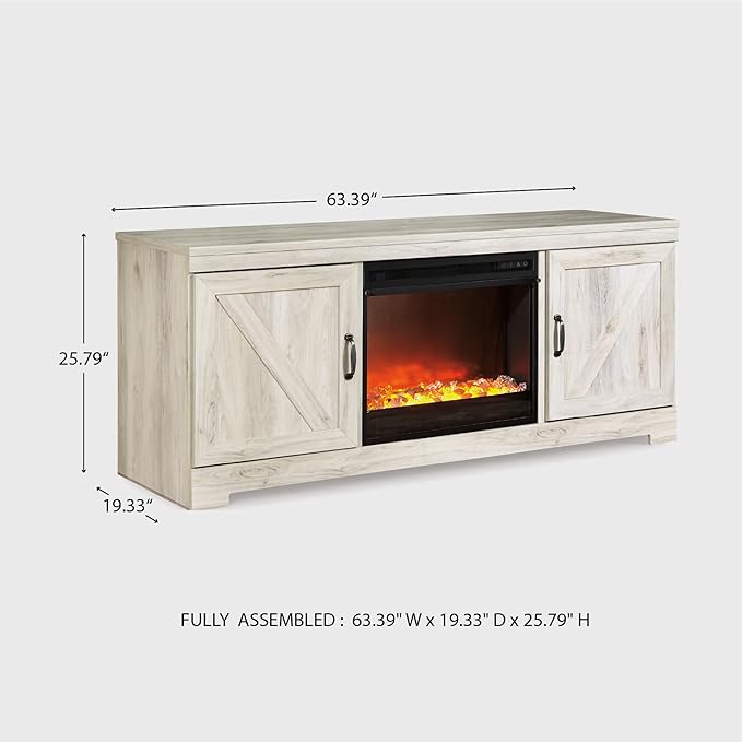 Signature Design by Ashley Bellaby Farmhouse 63" TV Stand with Fireplace for TVs up to 72", Whitewash