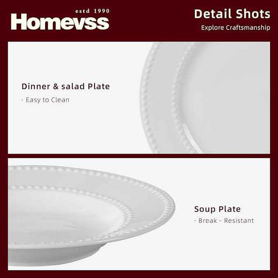HomeVss, New Bone China Dinnerware Set, Embossed Pearl Design, 20pc Set