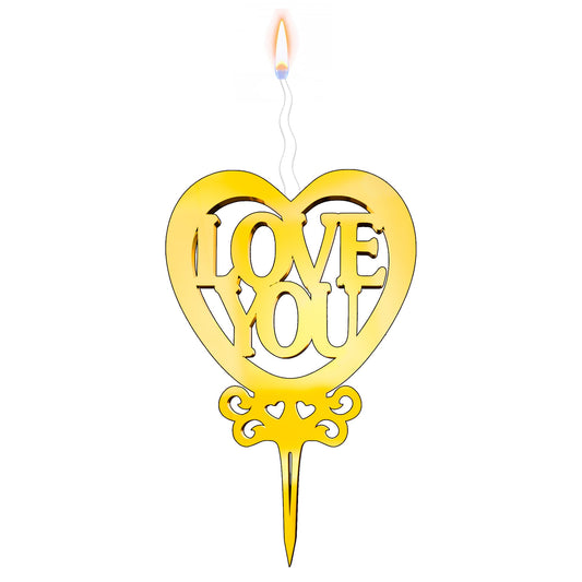 Love You Reusable Gold Romantic Cake Candle