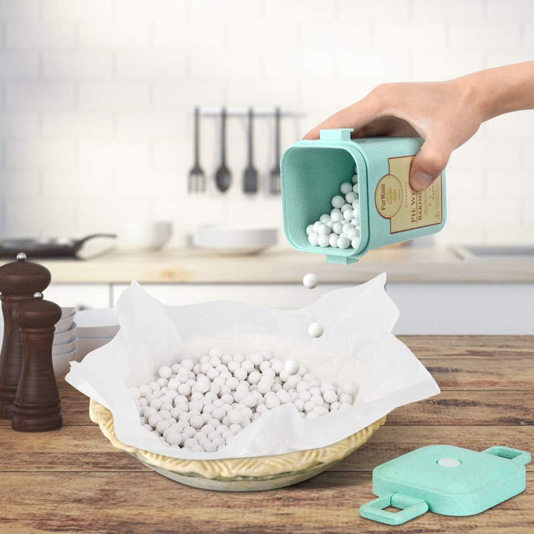 Ceramic Pie Weights Reusable 10mm Baking Beans Pie Crust Weights Natural Ceramic Stoneware with Wheat Straw Container