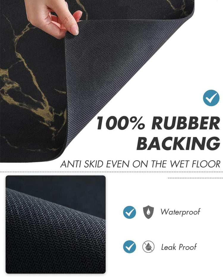 AMOAMI Coffee Mat Hide Stain Rubber Backed Absorbent Dish Drying Mat for Kitchen Counter-Coffee Bar Accessories, Black & Gold, 17"X31.5"