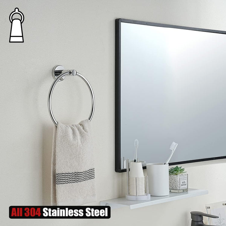 JQK Chrome Towel Ring, 304 Stainless Steel Hand Towel Holder for Bathroom, Polished Finish Wall Mount, TR130-CH