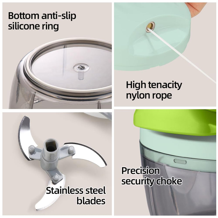 Manual Food Processor Vegetable Chopper 2.3 Cup Small Mini Hand Pull String Onion Chopper Garlic Mincer Cutter with 3 Stainless Steel Blades