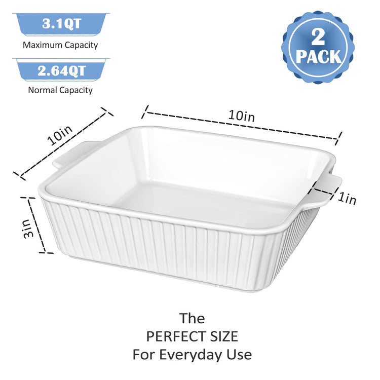 10" Square Ceramic Casserole Dish Set of 2 (2 Count)
