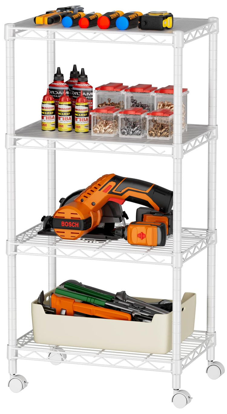 4 Small Wire Shelves Kitchen Pantry Close Home Organizers and Storage Bathroom Shelf Laundry Room Organization Adjustable Book Metal Garage Shelving Unit