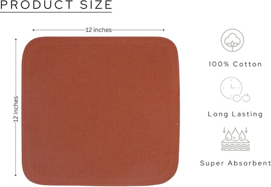 PurpleEssences Rust Dish Cloths and Dish Rags - 6 Pack Waffle Weave Solid Kitchen Dish Wash Cloths, 100% Cotton, 12 x 12 Inches, Ultra Soft Absorbent Quick Drying - Spring Summer - Rust - Nestoria