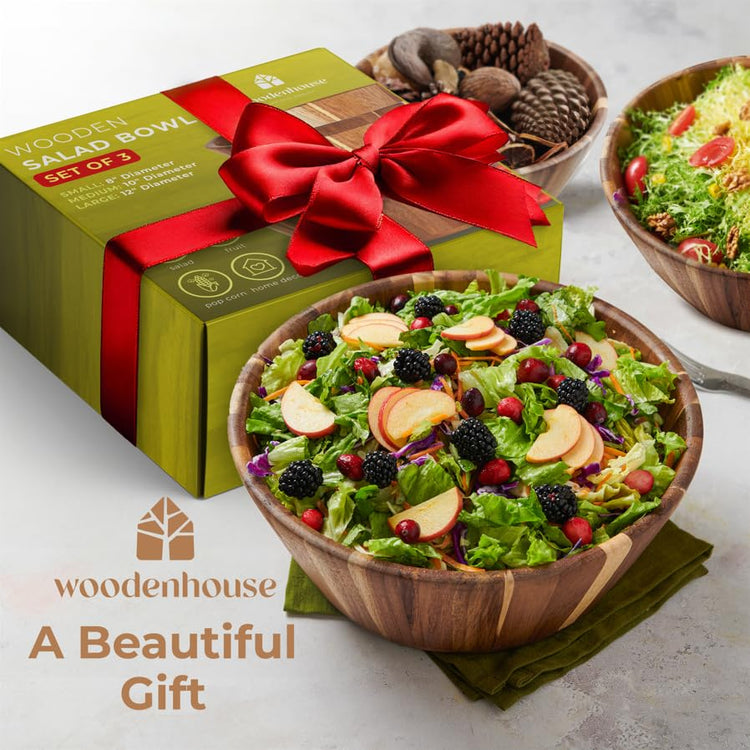Wooden Salad Bowl Set of 3 (Round / 3 Piece)