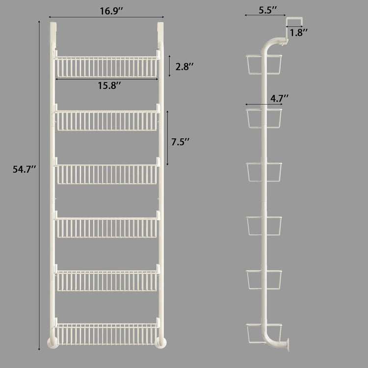 MIAOLI Over the Door Pantry Organizers and Storage, 6-Tier Spice Rack, Home & Kitchen Storage Shelves for Cabinet, Large Capacity Hanging Seasoning Organizer, Laundry Room Organization, White