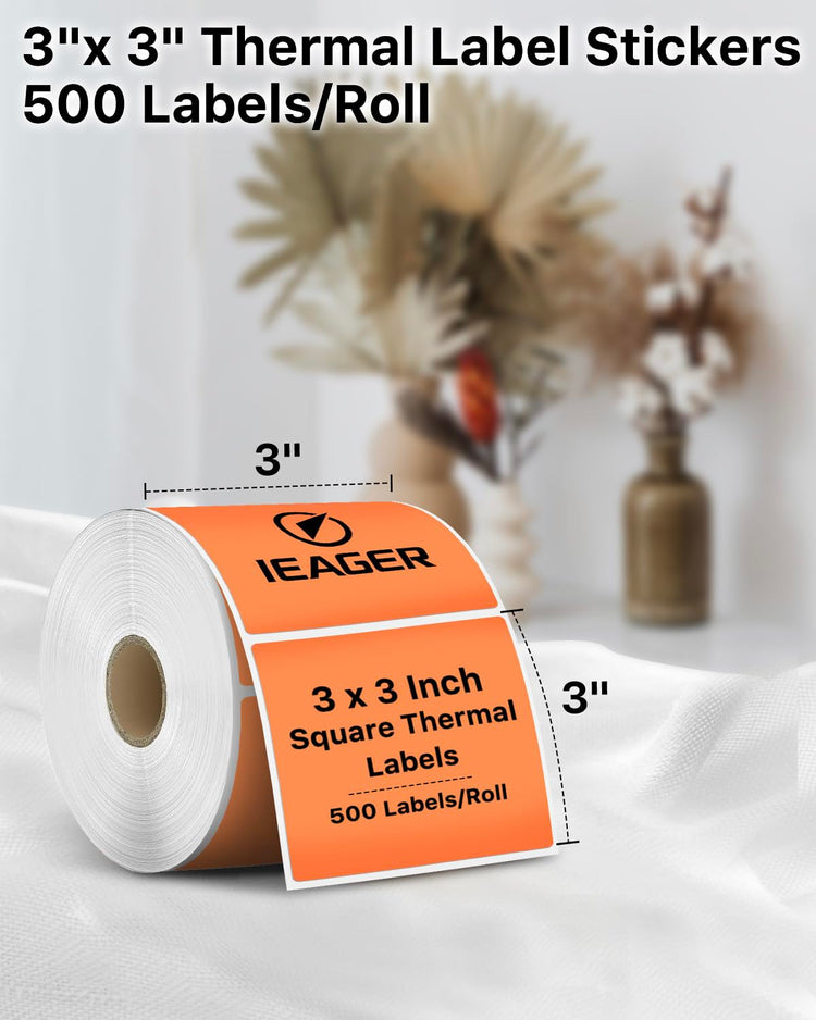 Orange 3" x 3" Square Thermal Label Stickers
