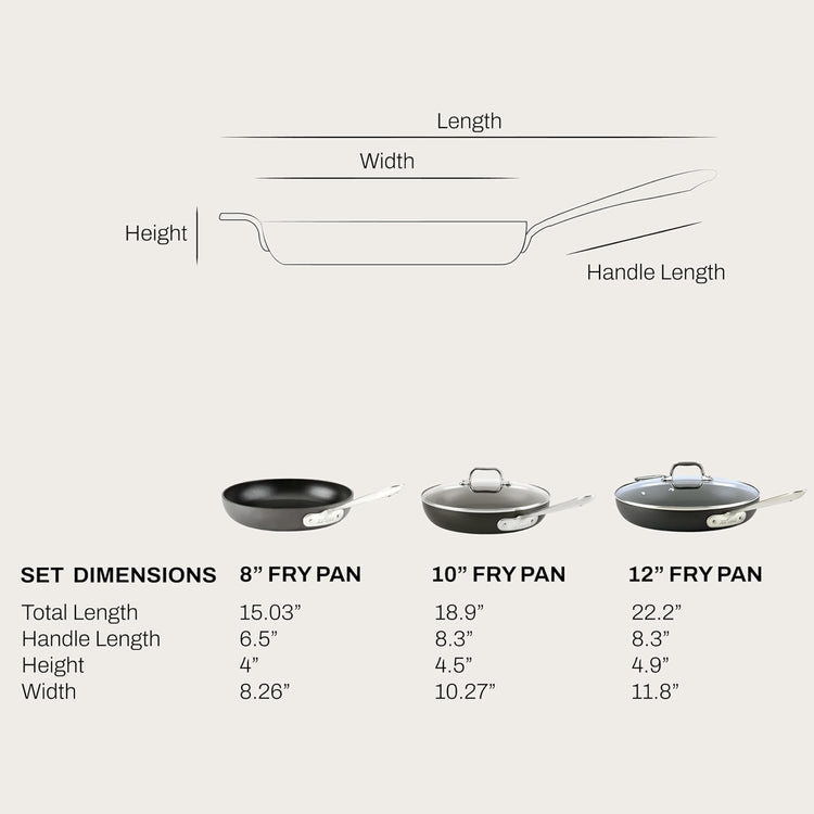 All-Clad HA1 Hard Anodized Nonstick Fry Pan Set – 3-Piece Cookware, 8", 10", 12" Skillets with Lid, Induction Compatible, Oven Safe to 500°F, Lid Safe to 350°F, Black