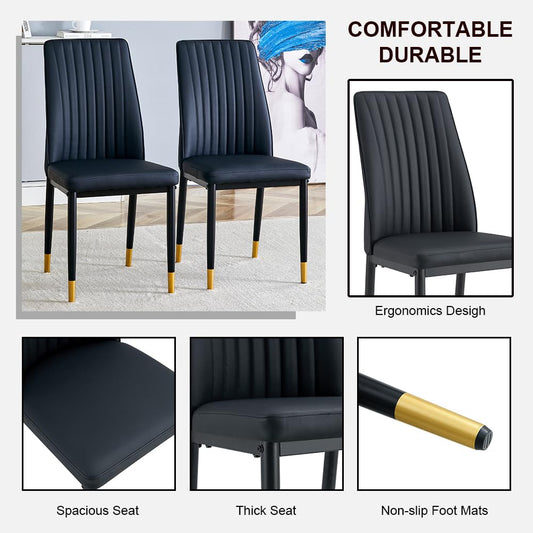 Modern Dining Chairs Set of 4 Black PU Leather Armless Chairs for Dinner Room