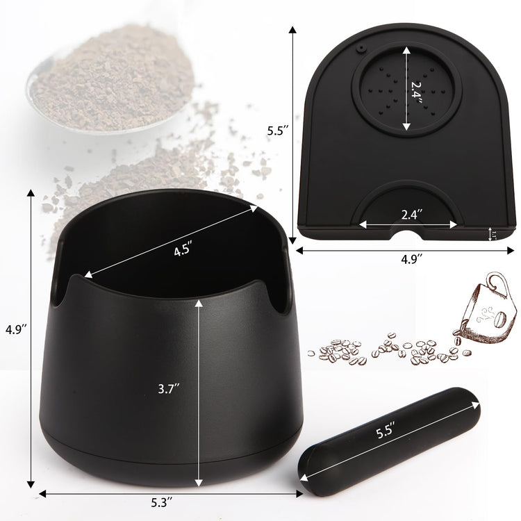 Knock Box Large Capacity Design Espresso Knock Box Tamping Mat Espresso Machine Accessories Set of 2 with Removable Knock Bar and Anti