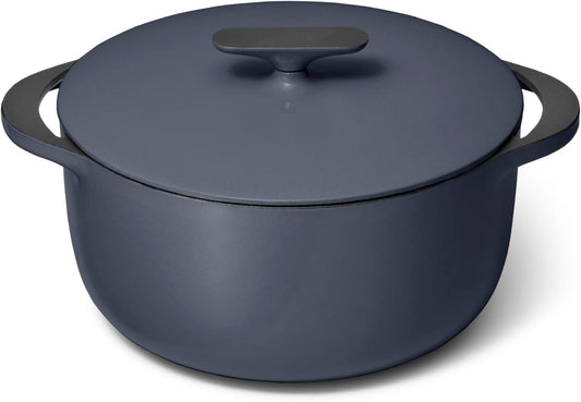 Caraway Enameled Dutch Oven - 6.5 qt Cast Iron Dutch Oven With Lid - 3 Layer Enamel Coating - No Seasoning Required - Compatible With All Stovetops - Oven Safe - No Forever Chemicals - Midnight Blue - Nestoria