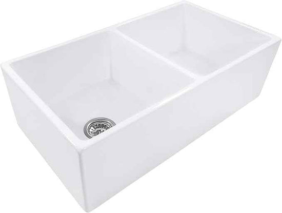 Ruvati 33-inch Fireclay Farmhouse Apron-Front Kitchen Sink Double Bowl - White - RVL2311WH