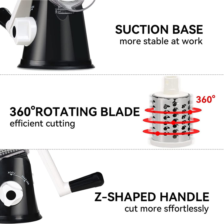 Rotary Cheese Grater Vegetable Shredder with Handle Round Kitchen Mandoline Slicer Grater for Nuts