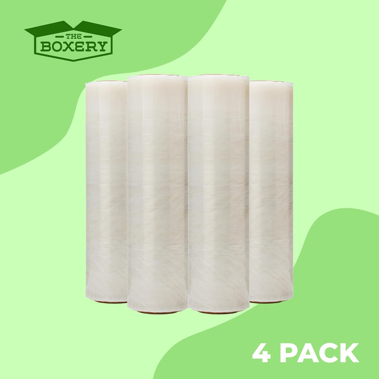 The Boxery- 18''X1500' Per Roll Stretch Wrap-4 Rolls/6000 Feet Total (80 Gauge) - Heavy Duty Grade, Stretch Wrap Film Clear Cling Plastic for Shipping, Moving and Packaging