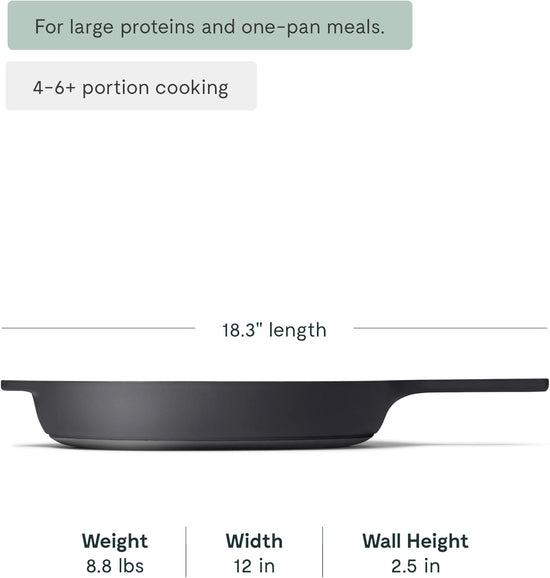 Caraway Cast Iron Skillet - 12” Enameled Cast Iron Pan With 3 Layer Enamel Coating - No Seasoning Required - Compatible With All Stovetops - Free From Forever Chemicals - Charcoal - Nestoria