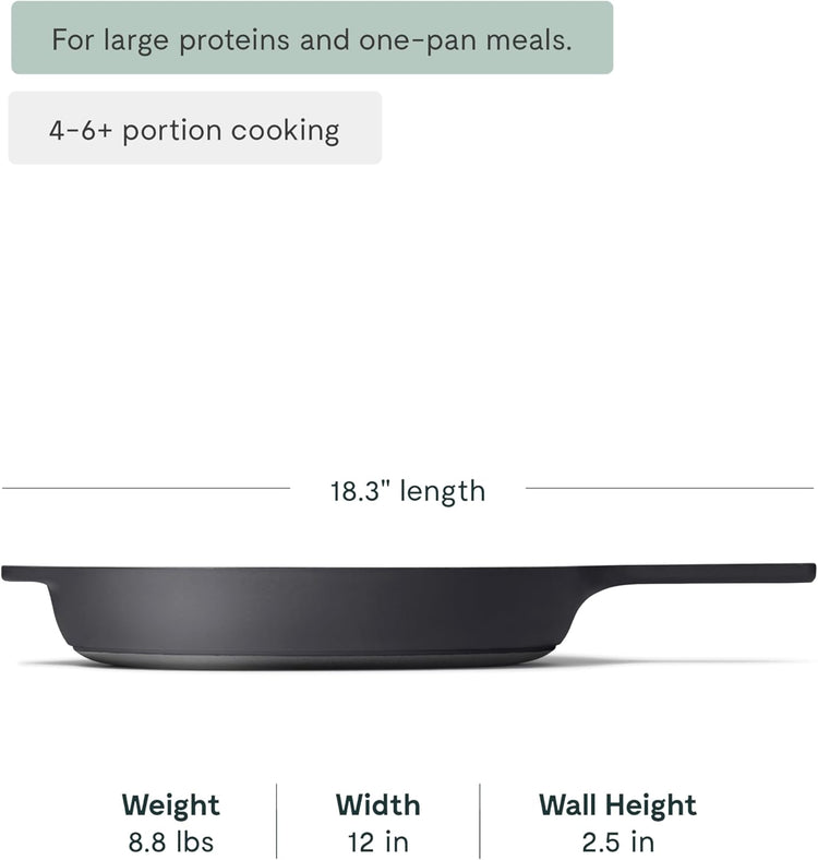 Caraway Cast Iron Skillet - 12” Enameled Cast Iron Pan With 3 Layer Enamel Coating - No Seasoning Required - Compatible With All Stovetops - Free From Forever Chemicals - Charcoal - Nestoria