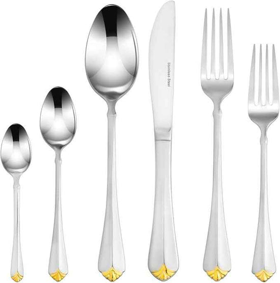 Venezia Collection Gold Flatware Serving Set for 12, 75-Pc Luxury Dining Silverware Cutlery Service, 24 Kt 18/10 Premium Surgical Stainless Steel Hostess Set in a Wooden Storage Case Chest