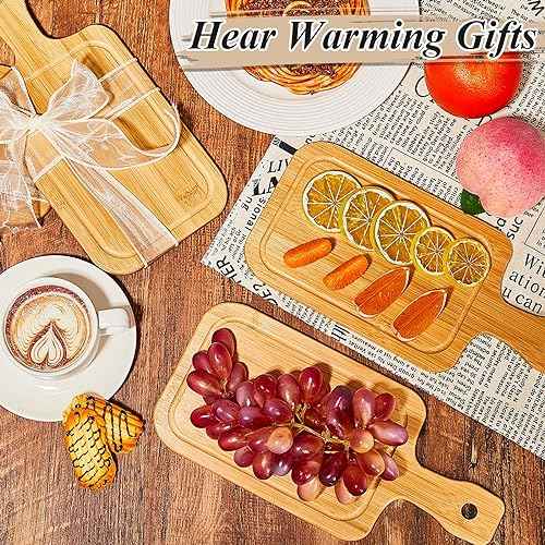 20 Pcs Mini Charcuterie Boards Bulk Small 11" x 5.12" Bamboo Cutting Board with Handle Wooden Blanks Chopping Customized Serving Tray for DIY Laser Engraving Wedding Housewarming Gift Guests (20 Count)