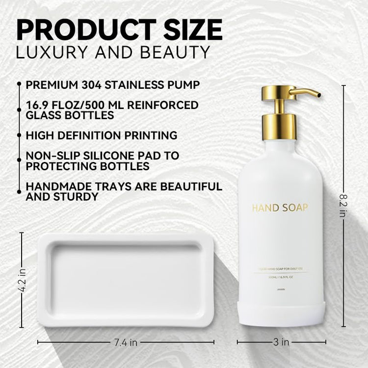 Glass Kitchen Soap Dispenser Set with Ceramic Tray (2 Count)