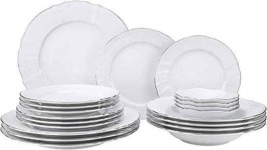 Euro Porcelain 20-pc Luxury Dinnerware Set w/Platinum Silver Ornament, HQ Dining Tableware Service for 4 (Bernadette wht.)