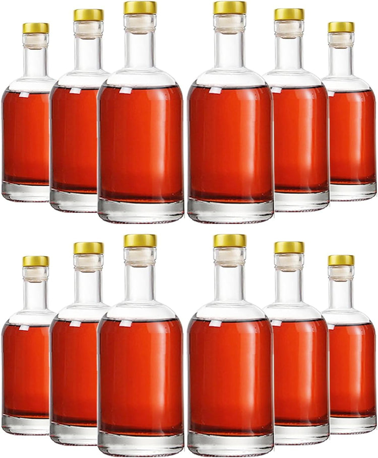 Clear Glass Bottles 12 oz - 375ml [Pack of 12] for Wine Beverages Drinks Oil Vinegar Kombucha Beer Water Soda with Cork Stopper Airtight Lid