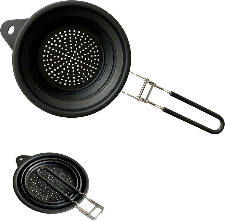 Silicone Collapsible Colander with Handle,Home/RV Kitchen Space Saving Silicone Colander,Drainage of Food,Vegetables,Fruits (Black)