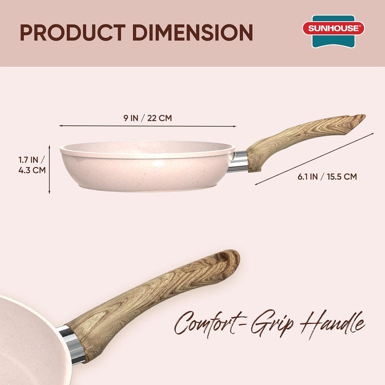 Sunhouse – Durable 9 Inch / 22 cm Nonstick Skillet, 4-Layer Non-Stick Frying Pan, PFOA-Free, Stay-Cool Handle, Induction Compatible with All Cooktops