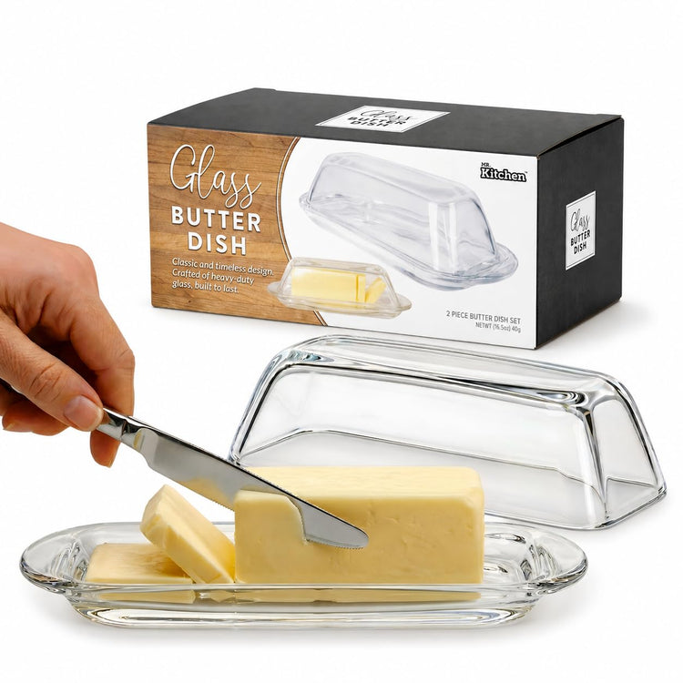 Clear Glass Butter Dish with Lid for Countertop & Refrigerator