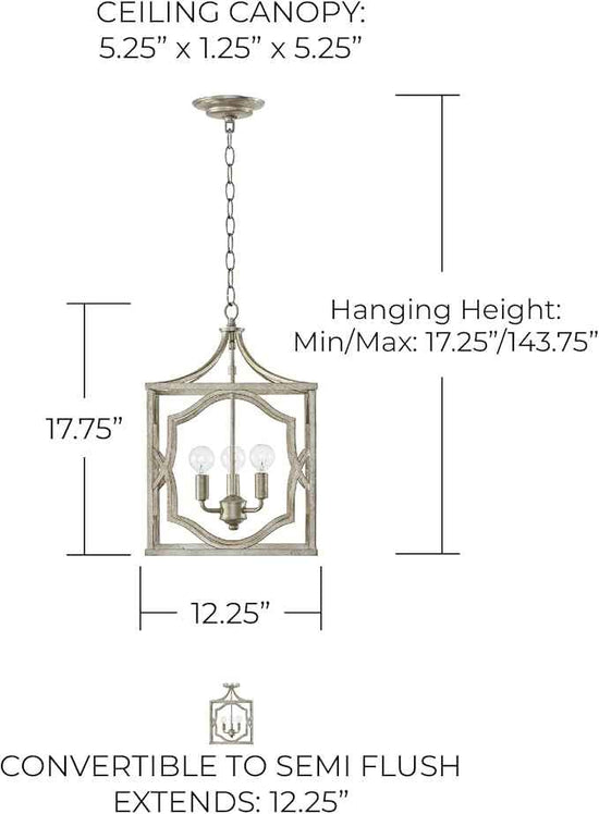 Capital Lighting 9481AS Blakely Lantern Foyer Pendant, 3-Light 180 Total Watts, 18" H x 12" W, Antique Silver