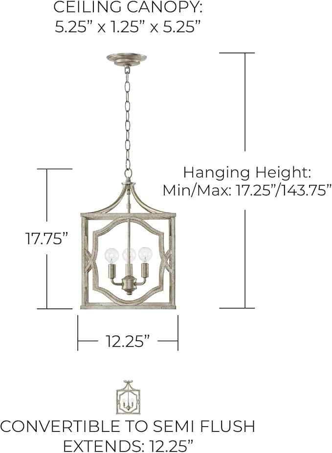 Capital Lighting 9481AS Blakely Lantern Foyer Pendant, 3-Light 180 Total Watts, 18" H x 12" W, Antique Silver