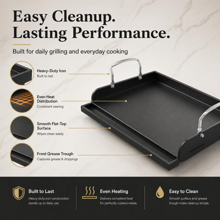 Cast Iron Griddle for Gas Grill Griddle 17 x 13 Inch Flat Top