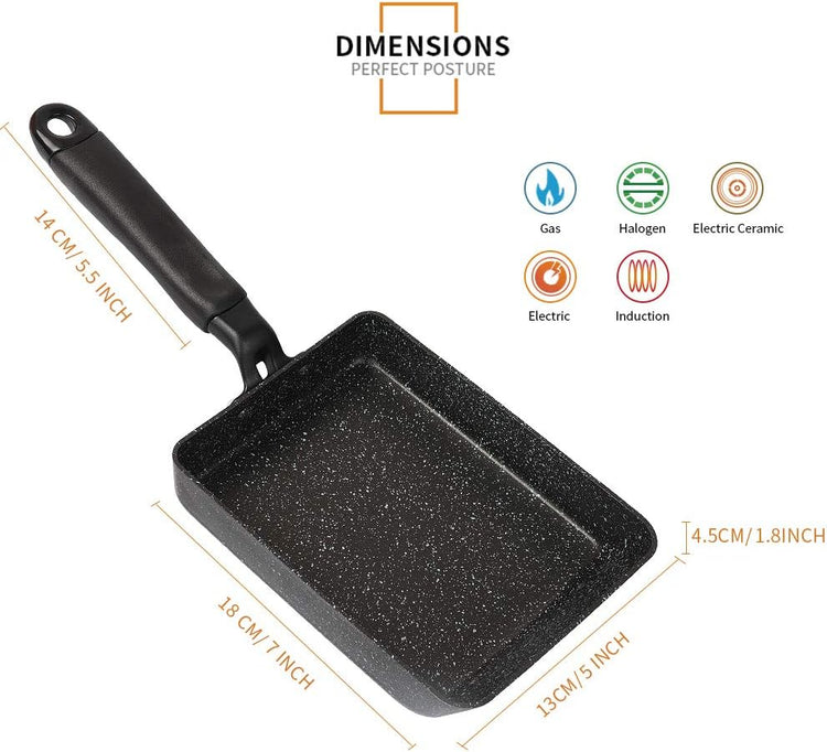 MyLifeUNIT Tamagoyaki Pan, Japanese Omelette Pan Nonstick with Silicone Spatula, Square Egg Pan 7 x 5 inches, Black