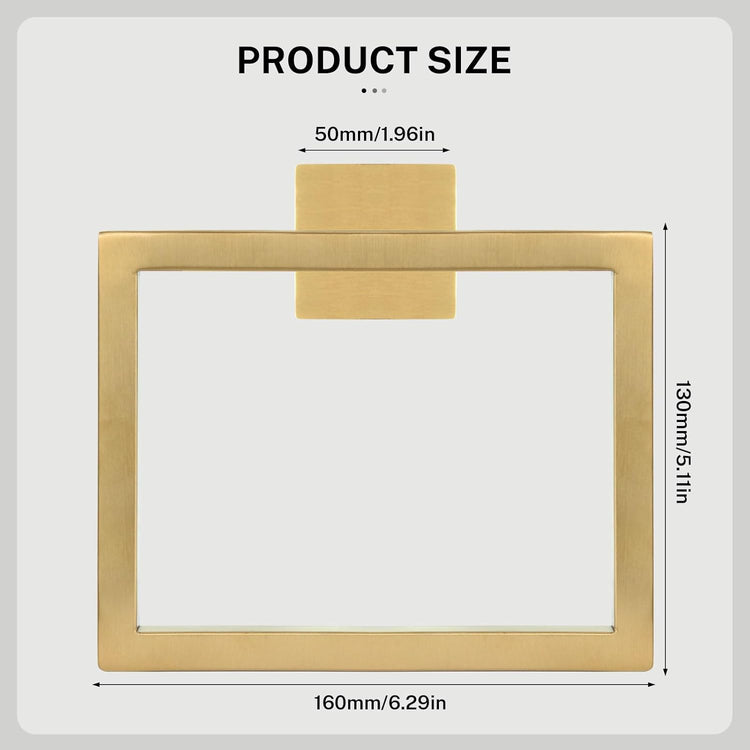 2-Piece Brushed Gold Square Towel Ring,Hand Towel Holder,SUS304 Stainless Steel Modern Towel Holder Wall-Mounted Bathroom Towel Ring