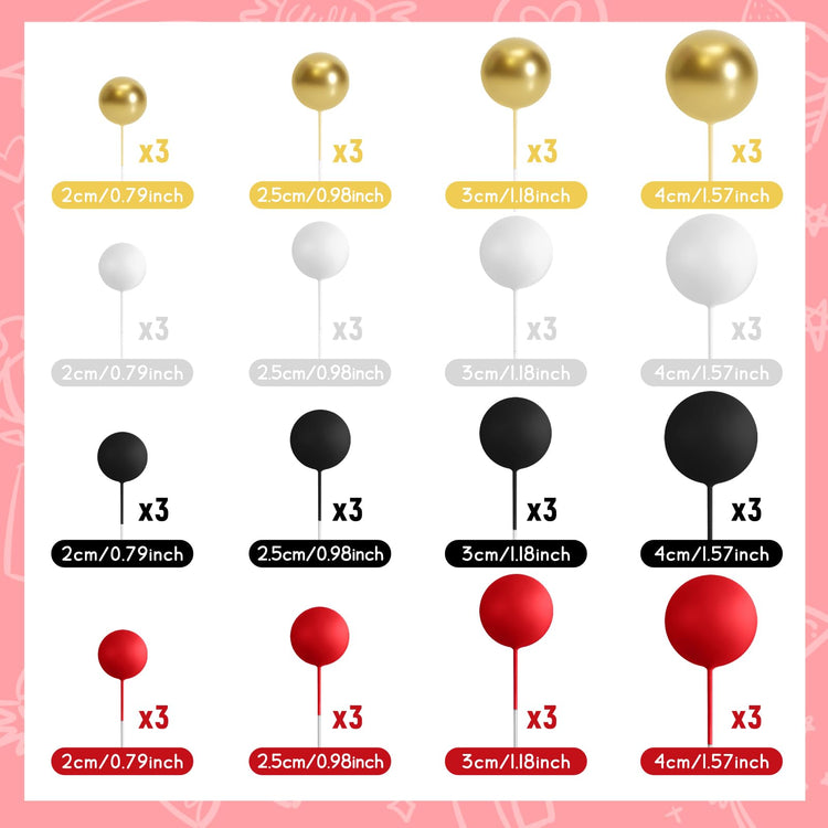 48 Pcs Balls Cake Topper Decorations Balloon Cupcake Toppers Foam Cake Topper Balls Cake Balls Decorations for Birthday Party Wedding Cake Decorating (48 Count)