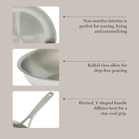 Martha Stewart Castelle Large 12" Stainless Steel Frying Pan Non Toxic Fry Pan Skillet