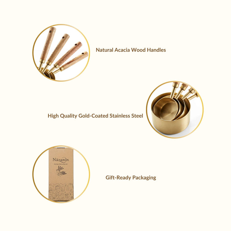 Gold Measuring Cups and Spoons Set with Leveler